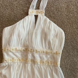 White Chiffon Beaded Halter Goddess Gown